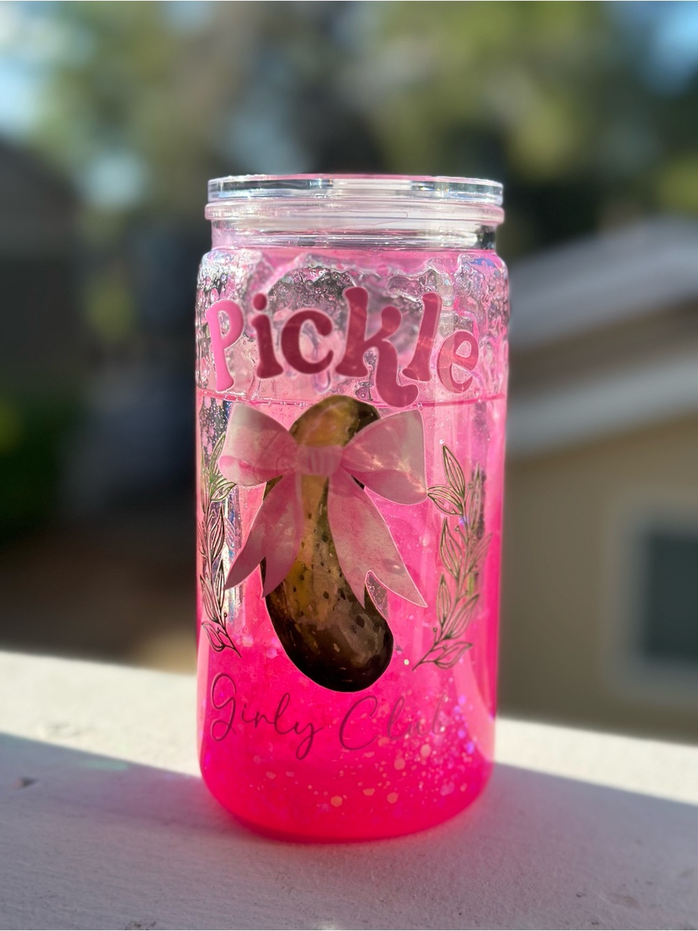Pickle Jar Tumbler - Bright Pink Glitter